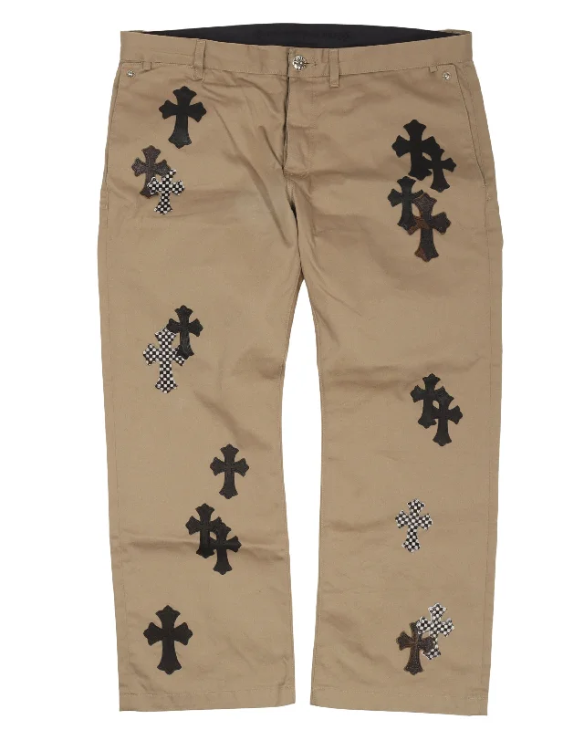 Cross Patch Chino Pants Comfy Zip-Up Pants