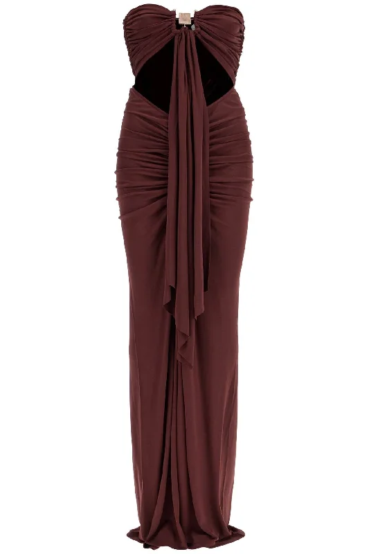 Maxi Dress With Bezel Detail  - Brown Stylish One-Shoulder Maxi Dress