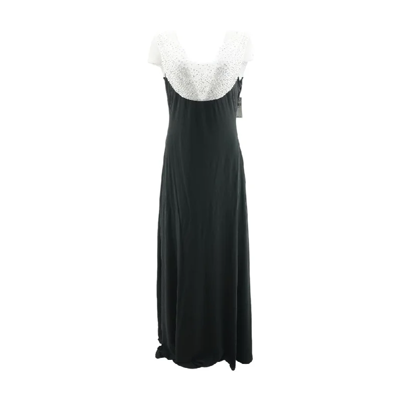 Black Color Block Maxi Dress Comfortable Maxi Dress with Sleeves