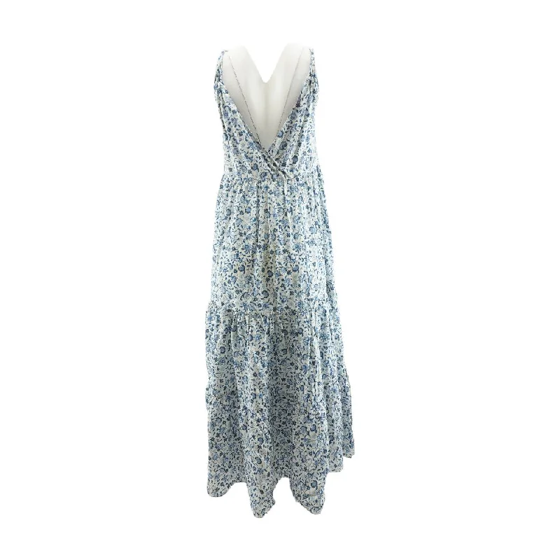 Blue Floral Maxi Dress Elegant Maxi Dress with Drapes