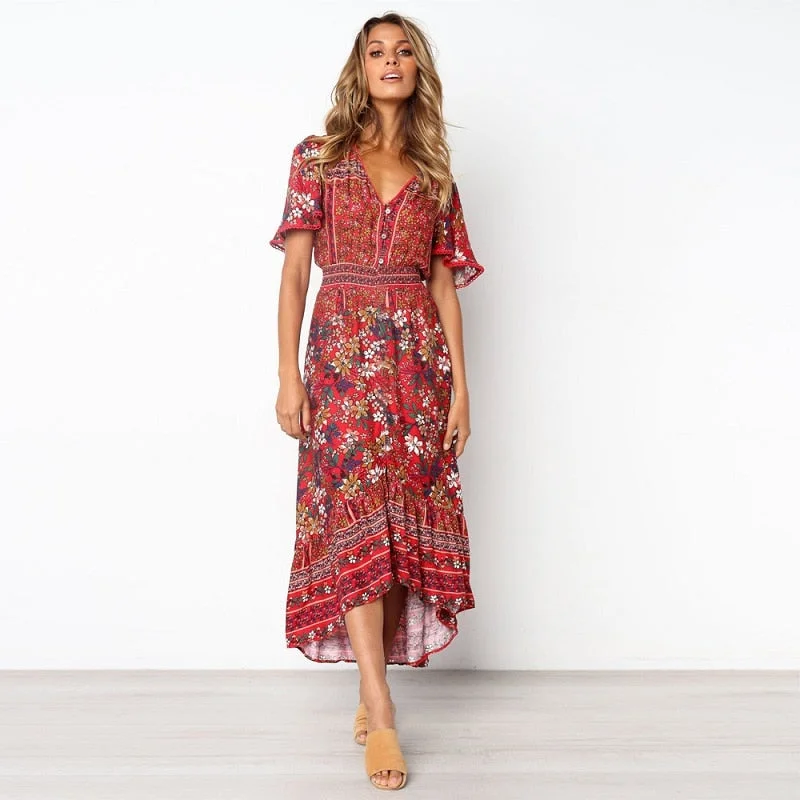 boho hippie chic button waist frill print maxi dress Vintage women v neck short sleeve beach trip 2019 frocks long tunic dress Trendy Satin Maxi Dress boho hippie chic button waist frill print maxi dress Vintage women v neck short sleeve beach trip 2019 frocks long tunic dress Trendy Satin Maxi Dress