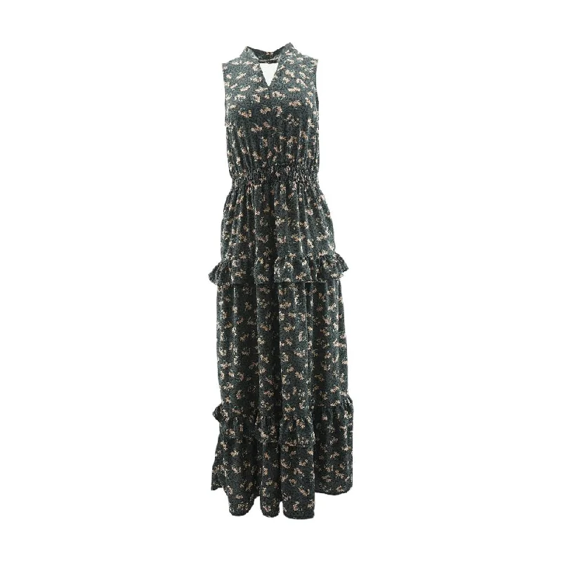Charcoal Floral Maxi Dress Trendy Maxi Dress with Belt