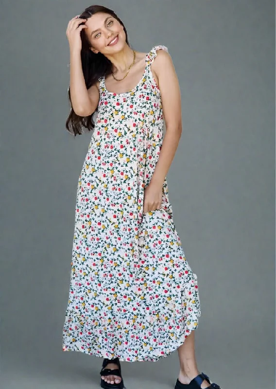 Doublju In the Garden Ruffle Floral Maxi Dress Trendy V-Neck Maxi Dress