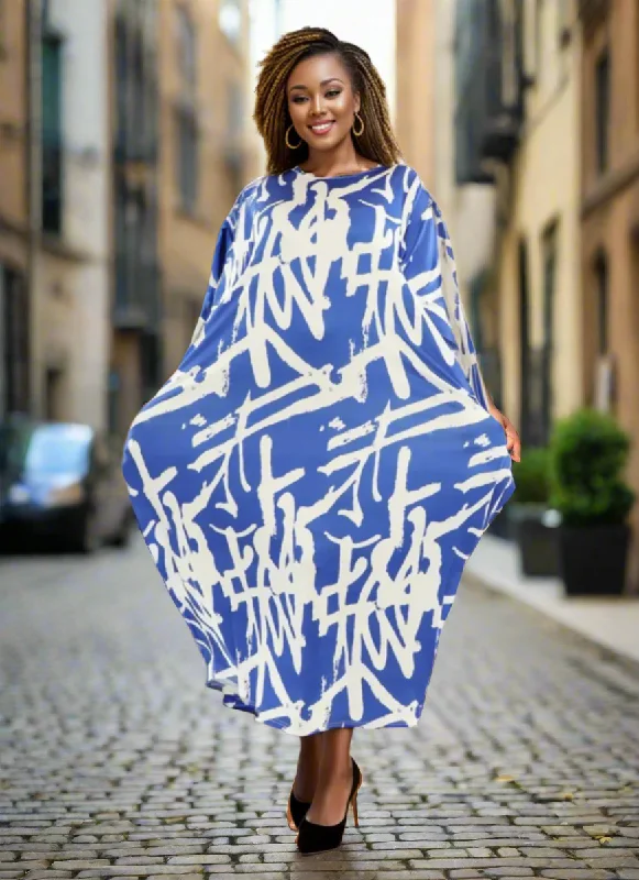 Blue & White Maxi Dress Fashionable Faux Wrap Maxi Dress