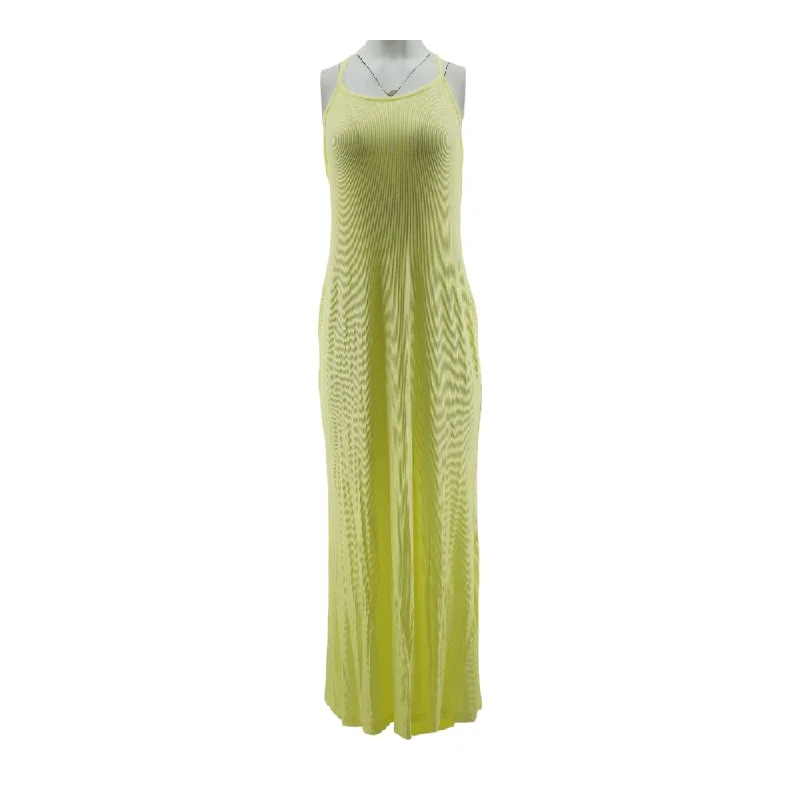 Neon Yellow Solid Maxi Dress Elegant Maxi Dress with Pockets