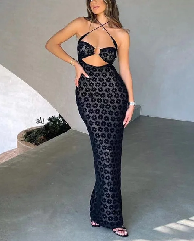 Dresses Women Maxi Dress Solid Color Hanging Neck Sexy Hollow Perspective Bag Hips Robe Female street Trendy Maxi Dress with Lace Dresses Women Maxi Dress Solid Color Hanging Neck Sexy Hollow Perspective Bag Hips Robe Female street Trendy Maxi Dress with Lace