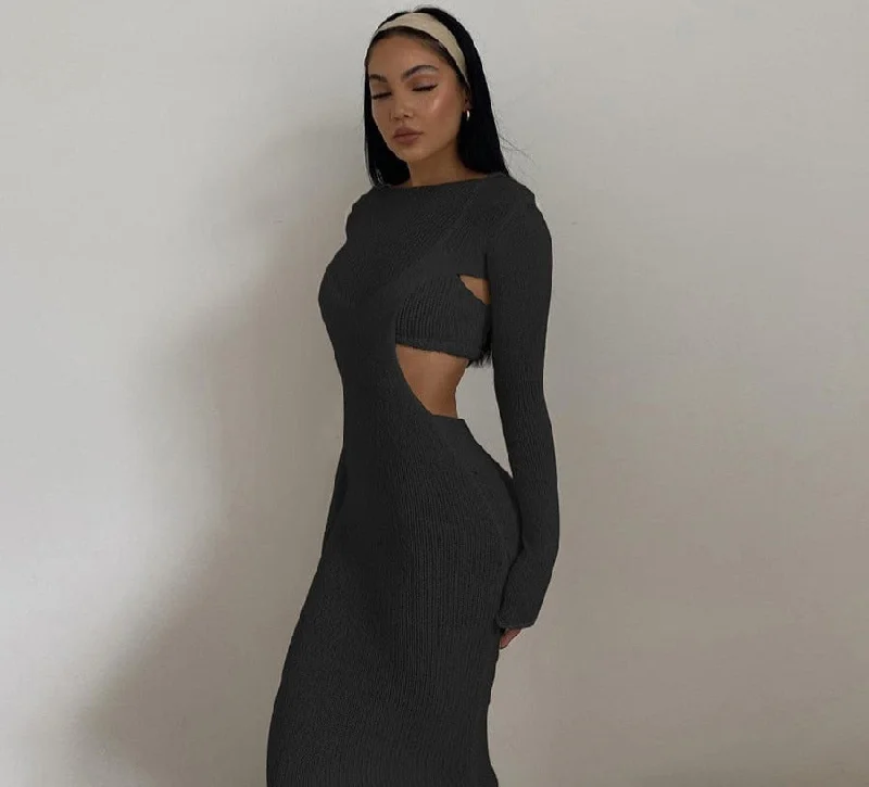 Fall Knit 2 Two Piece Set For Women Short Camisole Baskless Hollow Out Maxi Dress Matching Suits Sexy Club Party Wear Casual Maxi Dress with Pockets Fall Knit 2 Two Piece Set For Women Short Camisole Baskless Hollow Out Maxi Dress Matching Suits Sexy Club Party Wear Casual Maxi Dress with Pockets