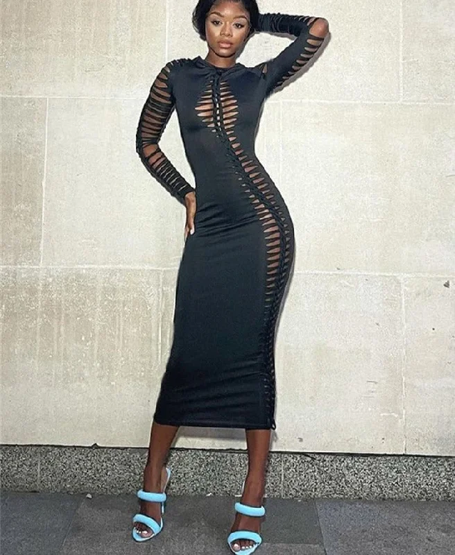 Solid Color Maxi Dress Summer Clother For Women O-neck Hollow-out Long-sleveed Slim Dresses Streetwear Party Travel Elegant Lace-Up Maxi Dress Solid Color Maxi Dress Summer Clother For Women O-neck Hollow-out Long-sleveed Slim Dresses Streetwear Party Travel Elegant Lace-Up Maxi Dress