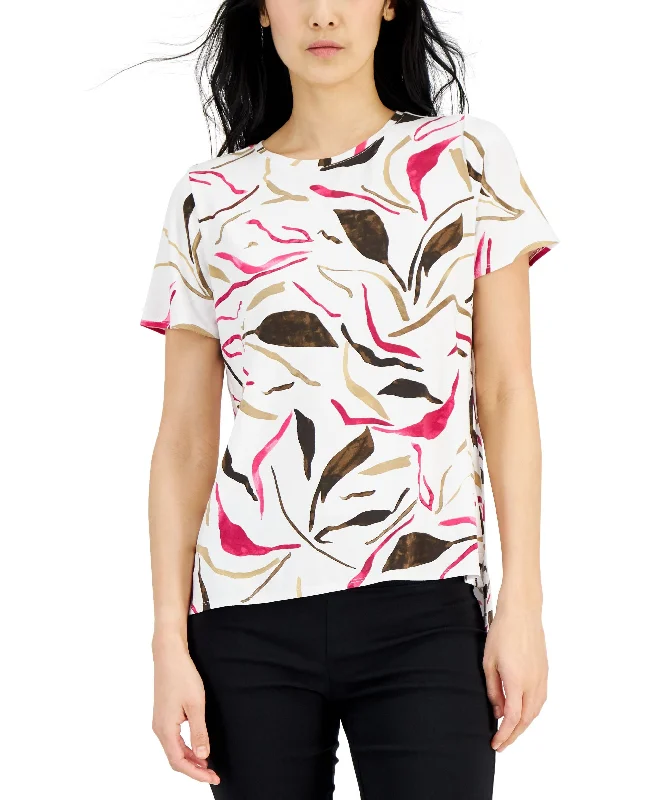 Alfani Womens Short Sleeve Crewneck T-Shirt Striped Floral Plaid
