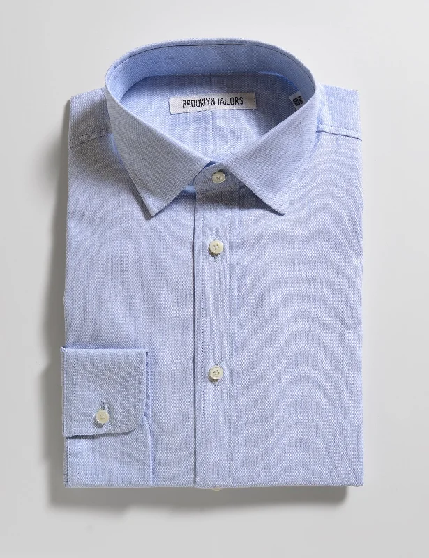 BKT20 Slim Dress Shirt in Cotton Basketweave - Pale Blue Notch Collar Peter Pan Collar Cowl Neck BKT20 Slim Dress Shirt in Cotton Basketweave - Pale Blue Notch Collar Peter Pan Collar Cowl Neck