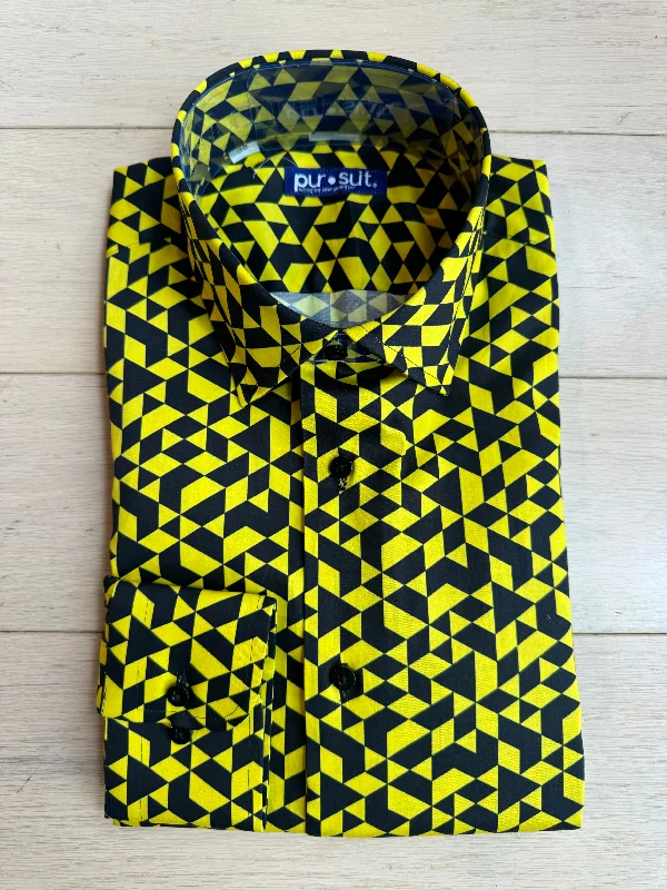 Black & Gold Isometric Shirt Print Jacquard Patchwork