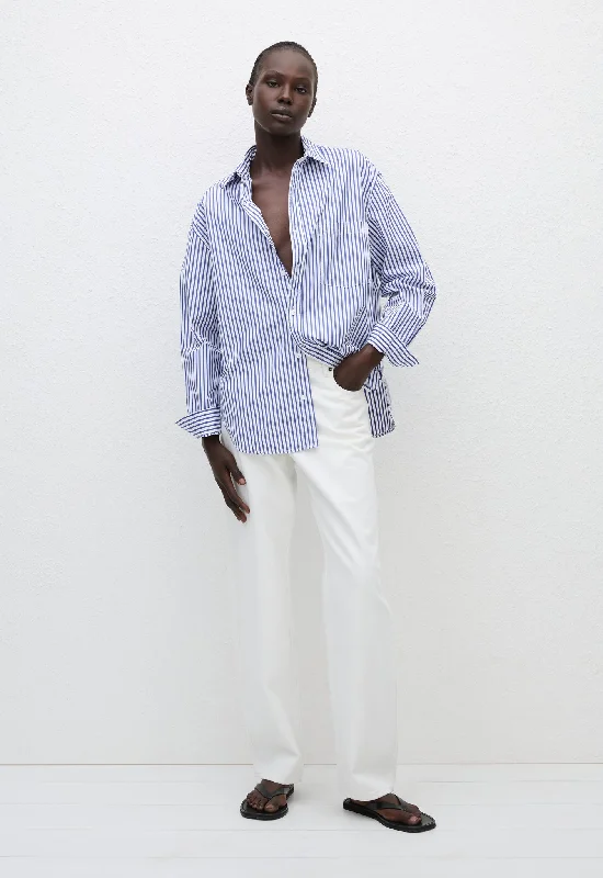 Classic Stripe Shirt - Cobalt Stripe Spandex Blend Rayon Blend Denim Blend