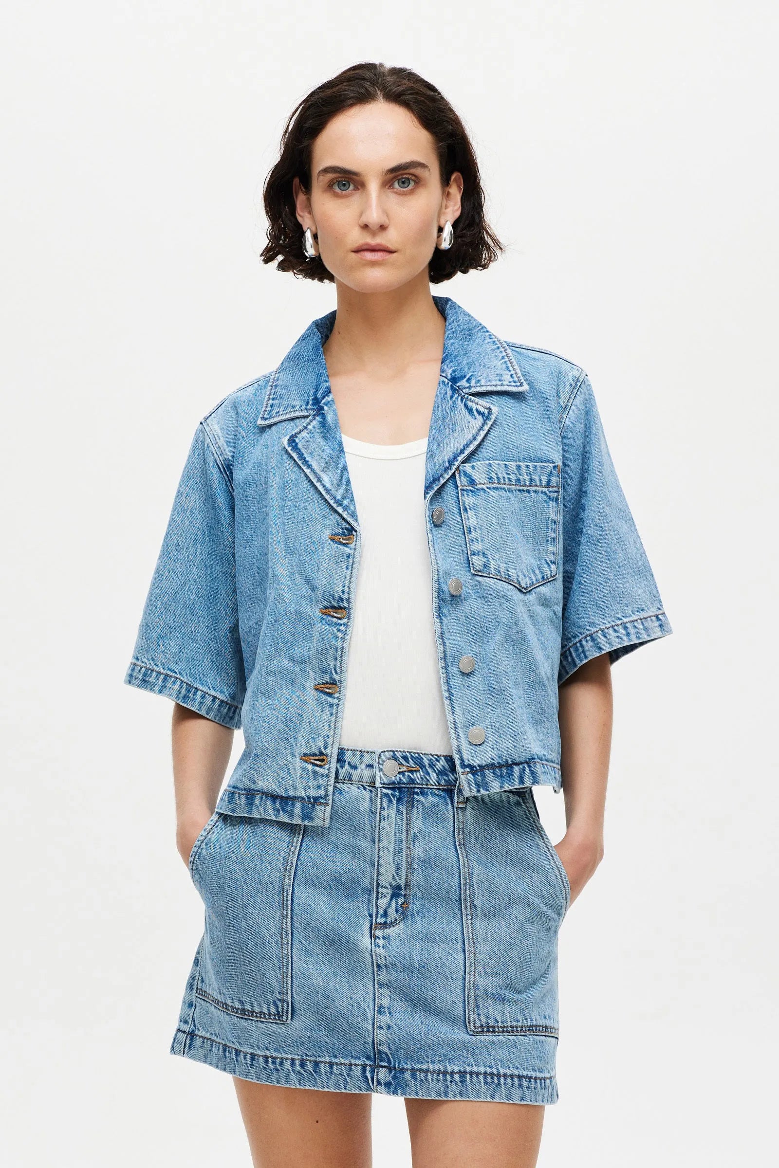 Crop Resort SS Shirt - Radio Satin Fabric Silk Fabric Chiffon Fabric