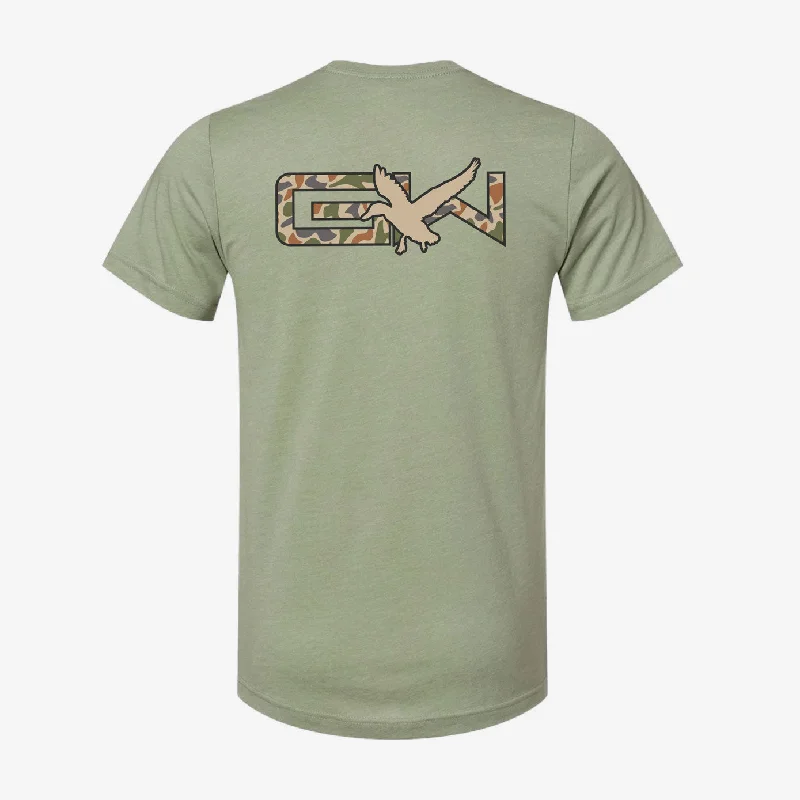GW Flight Old School Graphic Tee | Heather Green Hooded Caped Shawl Collar