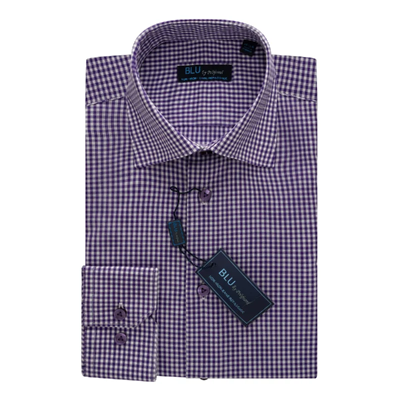 Miami Dress Shirt - Grape Check Terry Blend Velvet Blend Canvas Blend