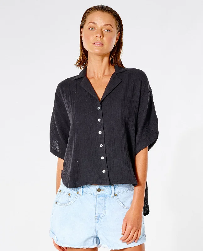 Premium Surf Short Sleeve Shirt - Black Ribbed T-Shirt High Neck Heavyweight