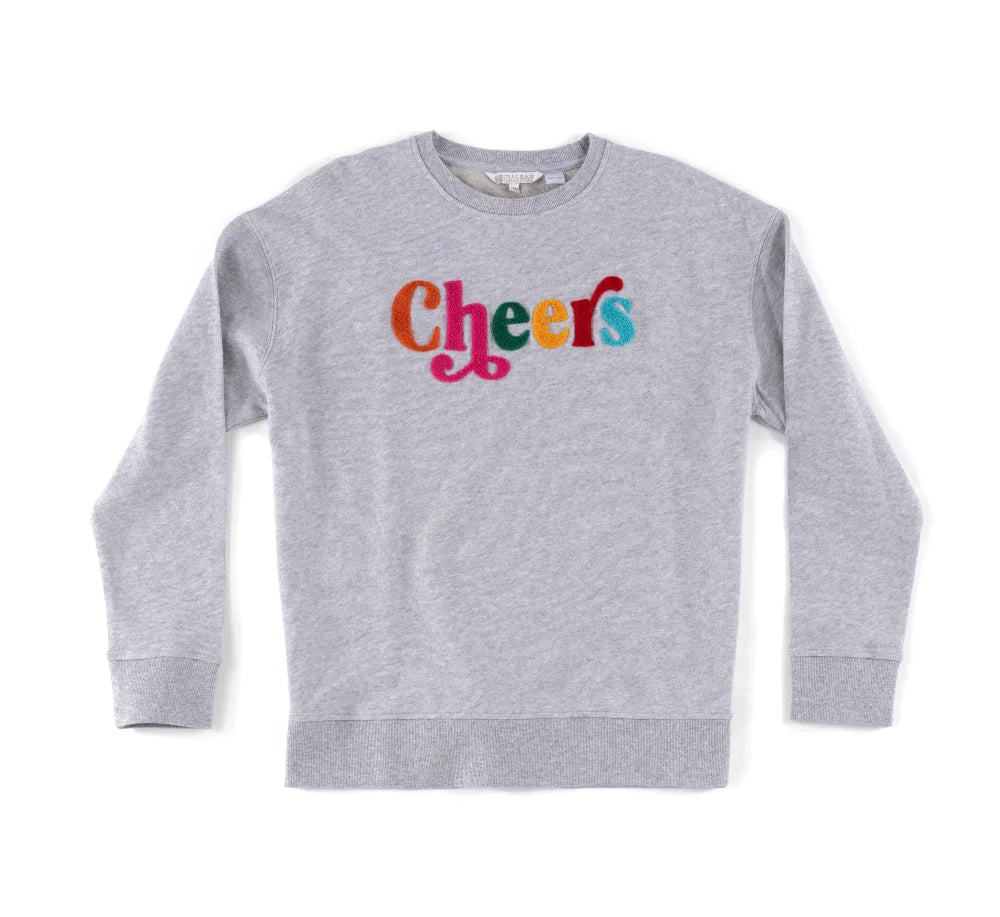 SHIRALEAH "CHEERS" SWEATSHIRT IN GREY Anti-Pilling Machine Wash Handmade