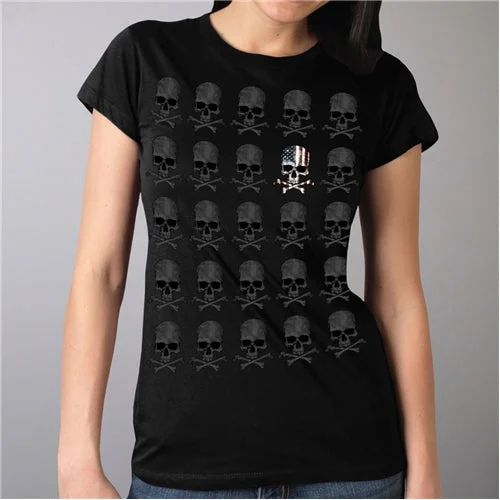 Skull Pattern Full Cut Ladies Shirt Lace Blend Ribbed Blend Corduroy Blend