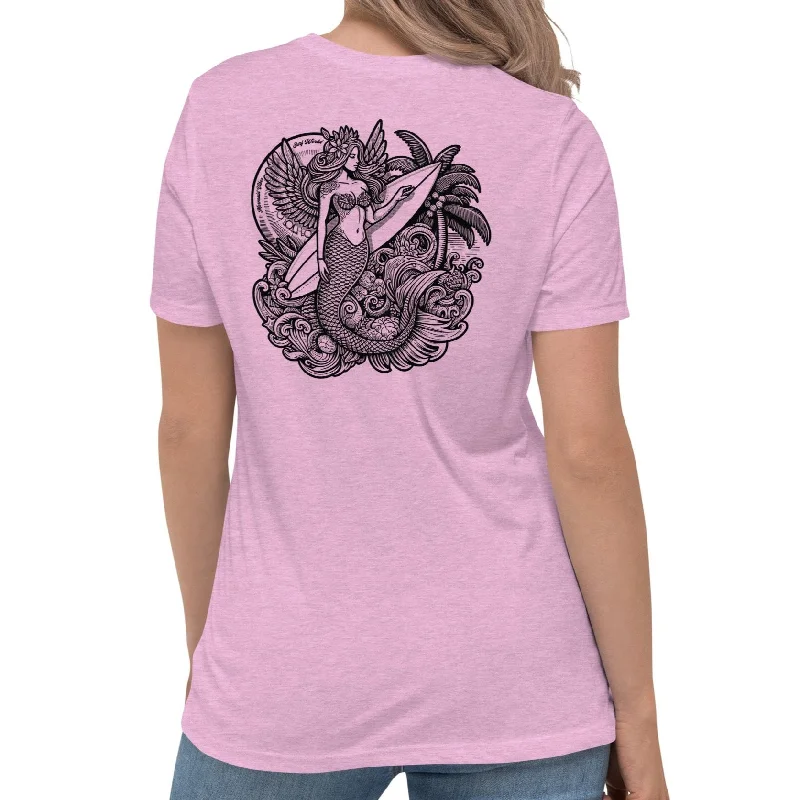Surf World Mermaid Vibes Women's Relaxed T-Shirt Hooded Caped Shawl Collar