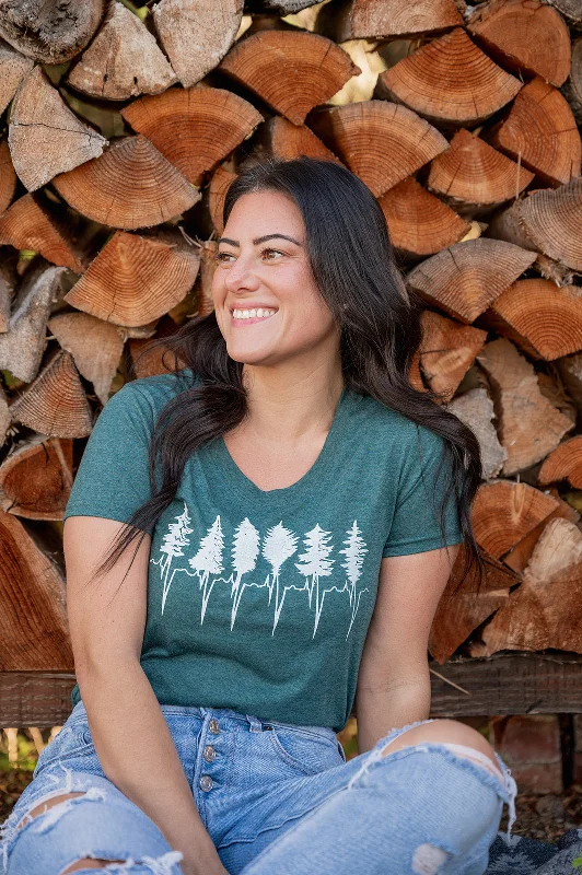 TREELINE - Women's Eco Tee - Heather Green Solid Print Embellished