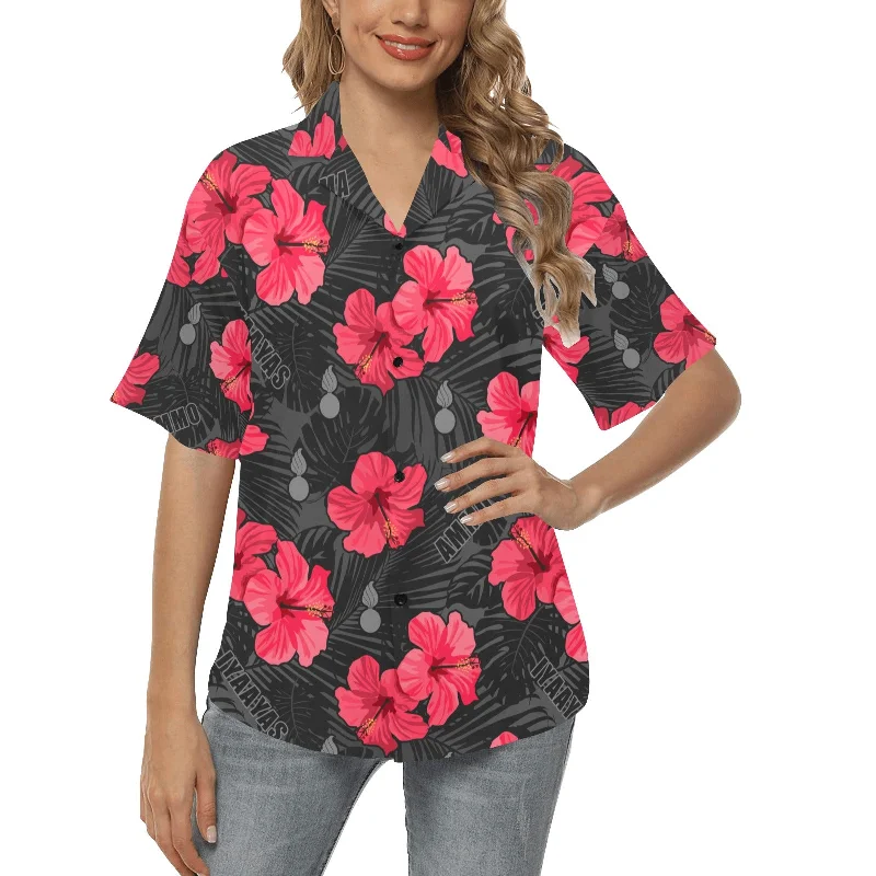 USAF AMMO Red and Pink Flowers With Black Grey Leaves Pisspots IYAAYAS AMMO Womens Hawaiian Shirt Welt Pockets Slit Pockets USAF AMMO Red and Pink Flowers With Black Grey Leaves Pisspots IYAAYAS AMMO Womens Hawaiian Shirt Welt Pockets Slit Pockets