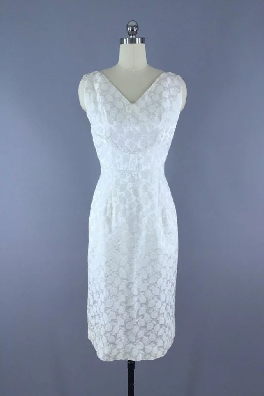 Vintage Strawberry Satin Damask Cocktail Dress