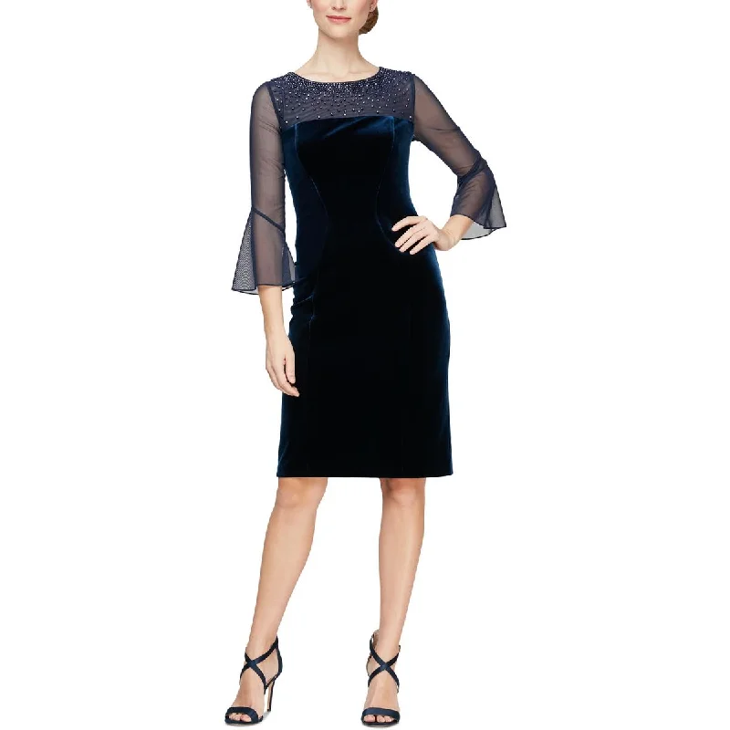 Womens Beaded Knee Sheath Dress