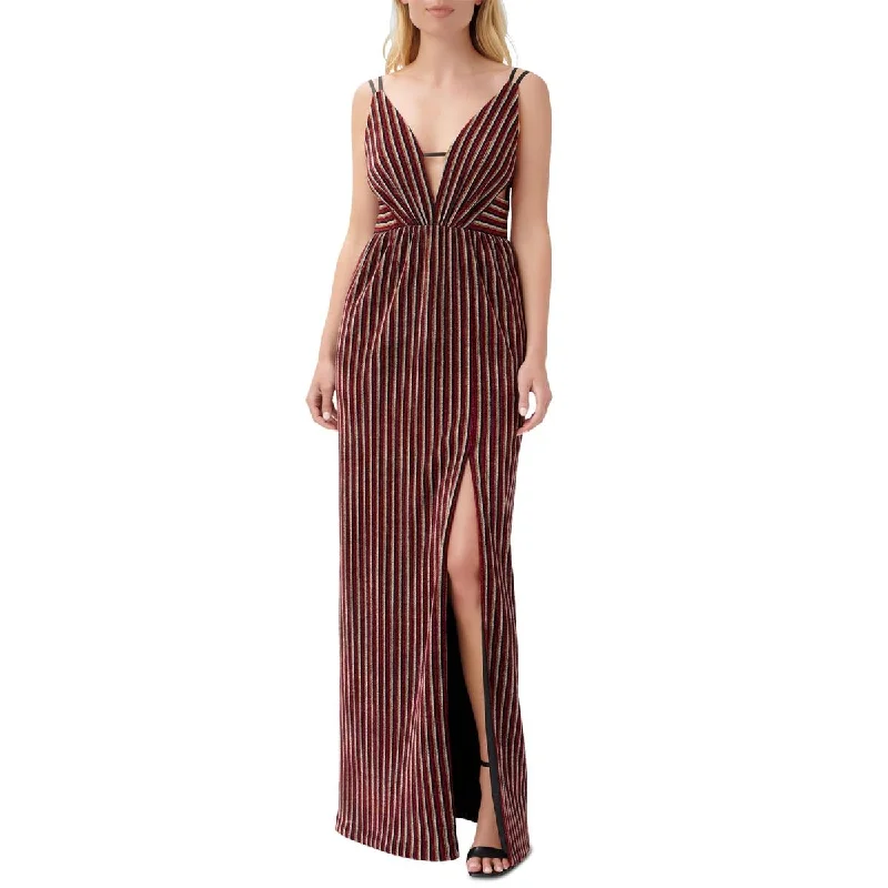 Womens Metallic Side-Slit Evening Dress