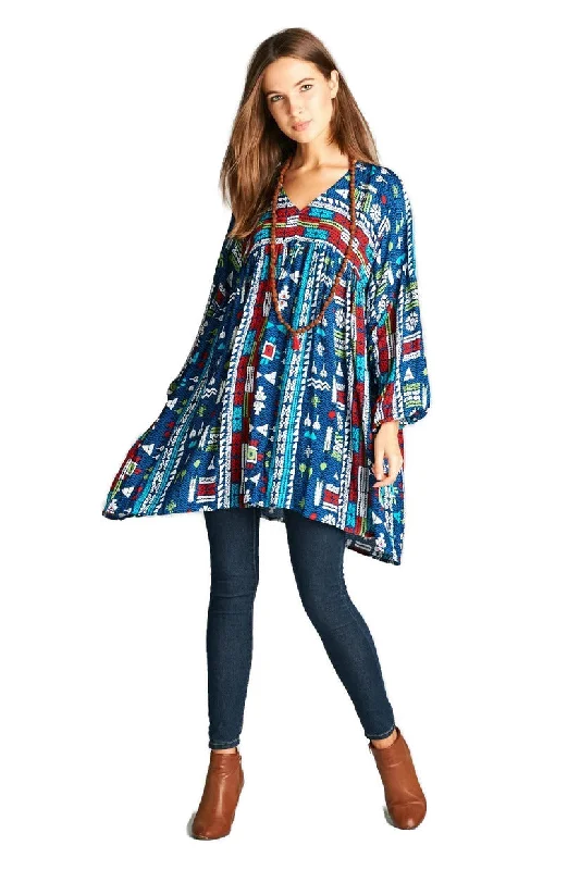 Geometric V-Neck Dress, Multi-Color
