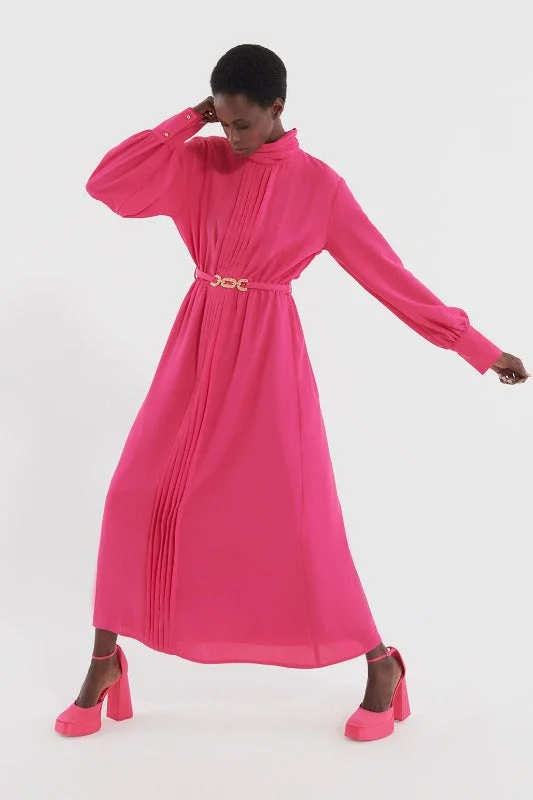 Golden Belt Crepe Dress Pink