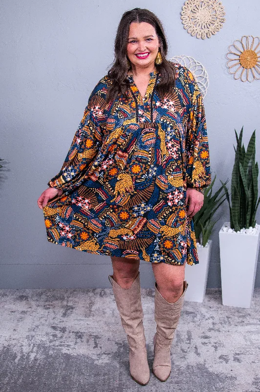 Leaving You Breathless Black/Multi Color Printed V Neck Dress - D5555BK