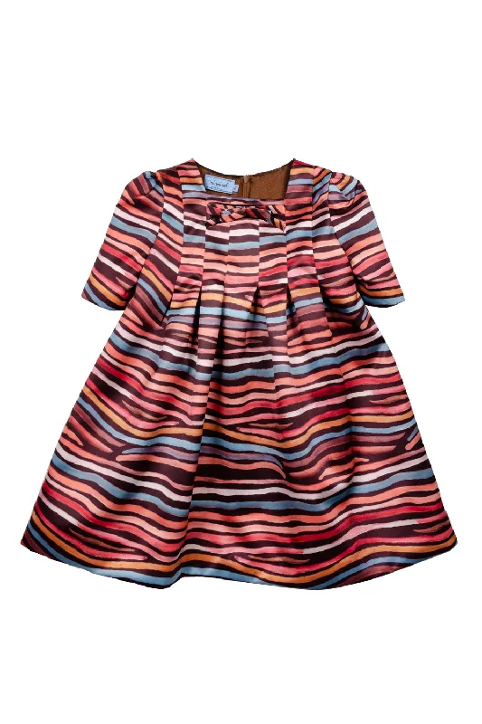 Long Length Satin Multi Striped Dress