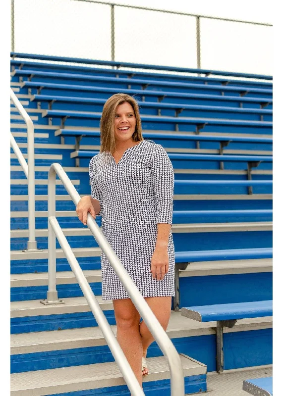 Lucille Dress 3/4- Alabama Black/White Houndstooth