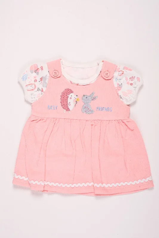Pink Best Friends Embroidered Baby Girl Dress