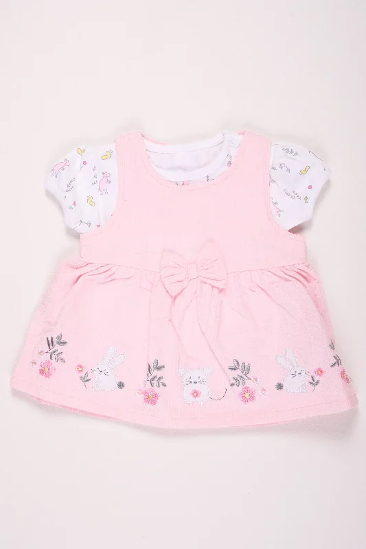 Pink Bow Embroidered Baby Girl Dress