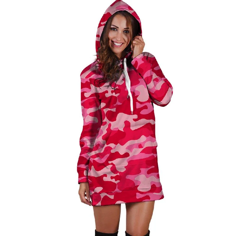 Pink Camo Print Hoodie Dress