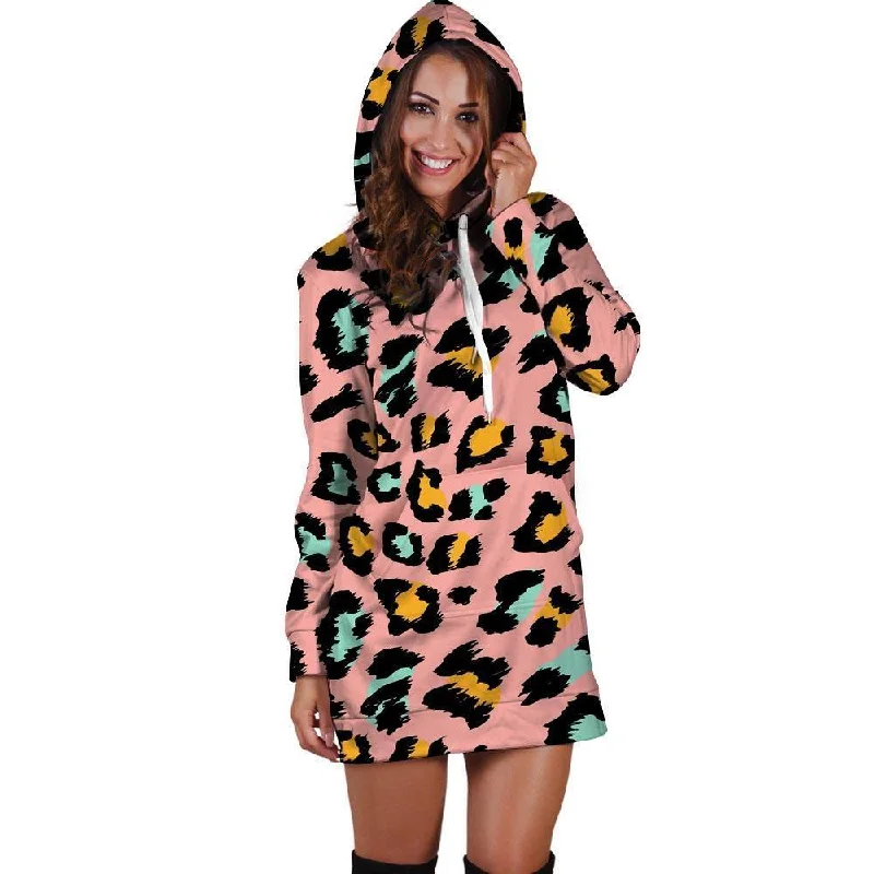 Pink Cheetah Print Hoodie Dress