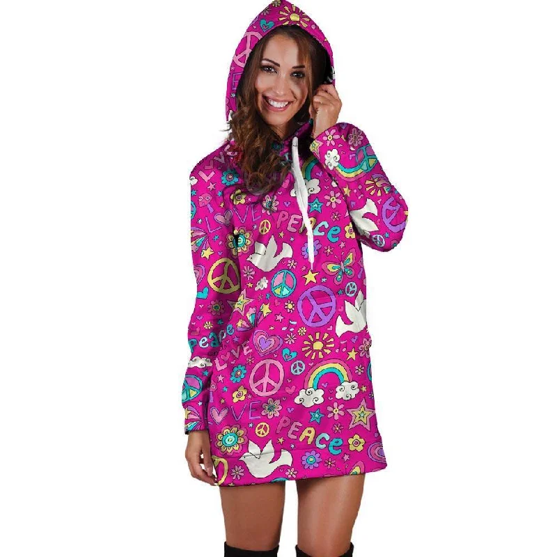 Pink Hippie Hoodie Dress