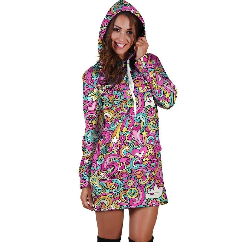 Pink Hippie Psychedelic Hoodie Dress