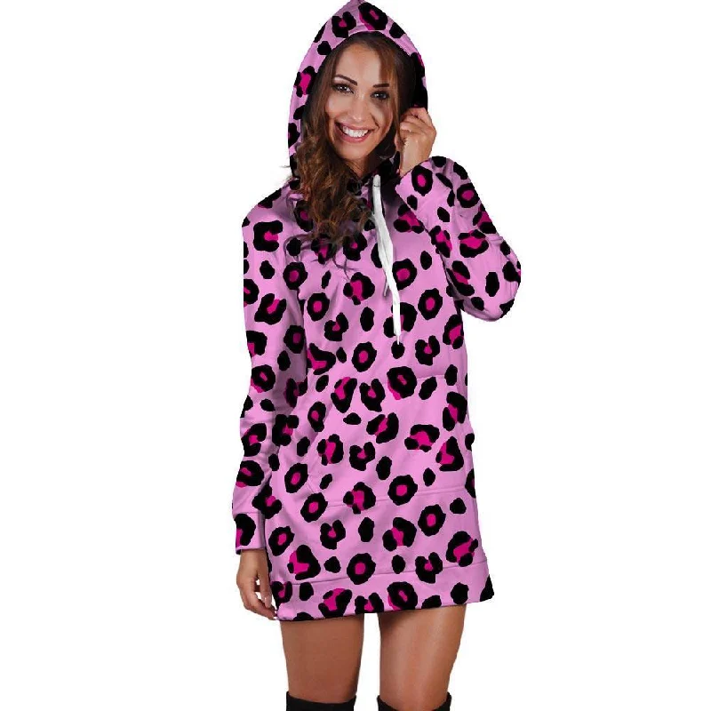 Pink Leopard Hoodie Dress