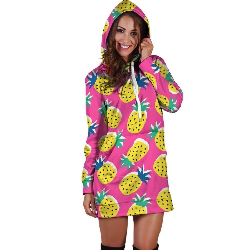 Pink Pineapple Print Hoodie Dress