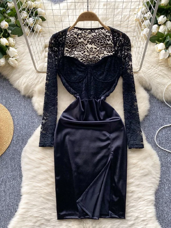Satin Skirt Seductive Black Lace Dress