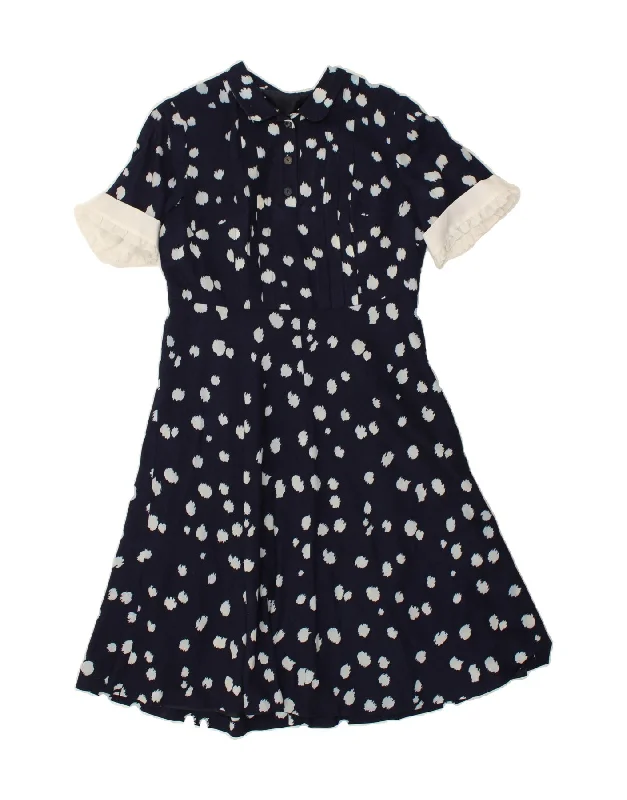 VINTAGE Womens A-Line Dress UK 16 Large Navy Blue Flecked