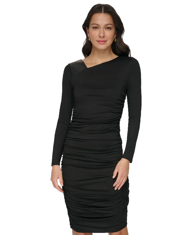 Women's Ruched Asymmetric-Neck Dress