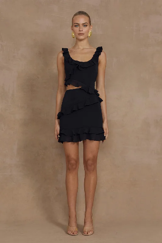 LEYLA MINI DRESS - BLACK Cozy Wraparound Mini Dress