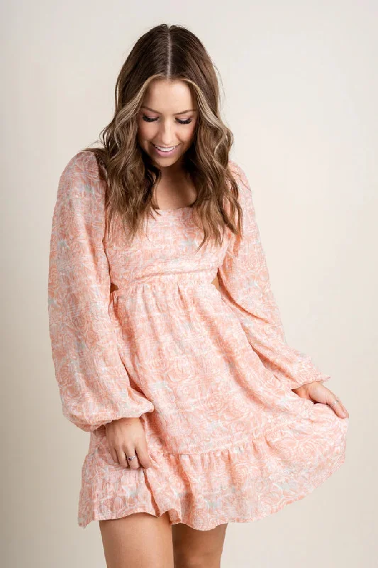 Lush Tie Back Mini Dress Blush Cozy Long Sleeve Mini Dress