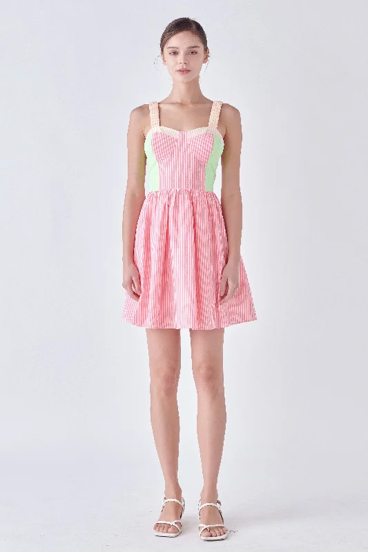 English Factory - Multi Color Striped Mini Dress Comfortable Ruffle Mini Dress