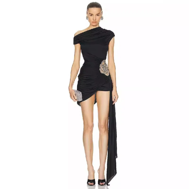 One-Shoulder Ruched Mini Dress with Embellishment Fashionable Button-Front Mini Dress One-Shoulder Ruched Mini Dress with Embellishment Fashionable Button-Front Mini Dress