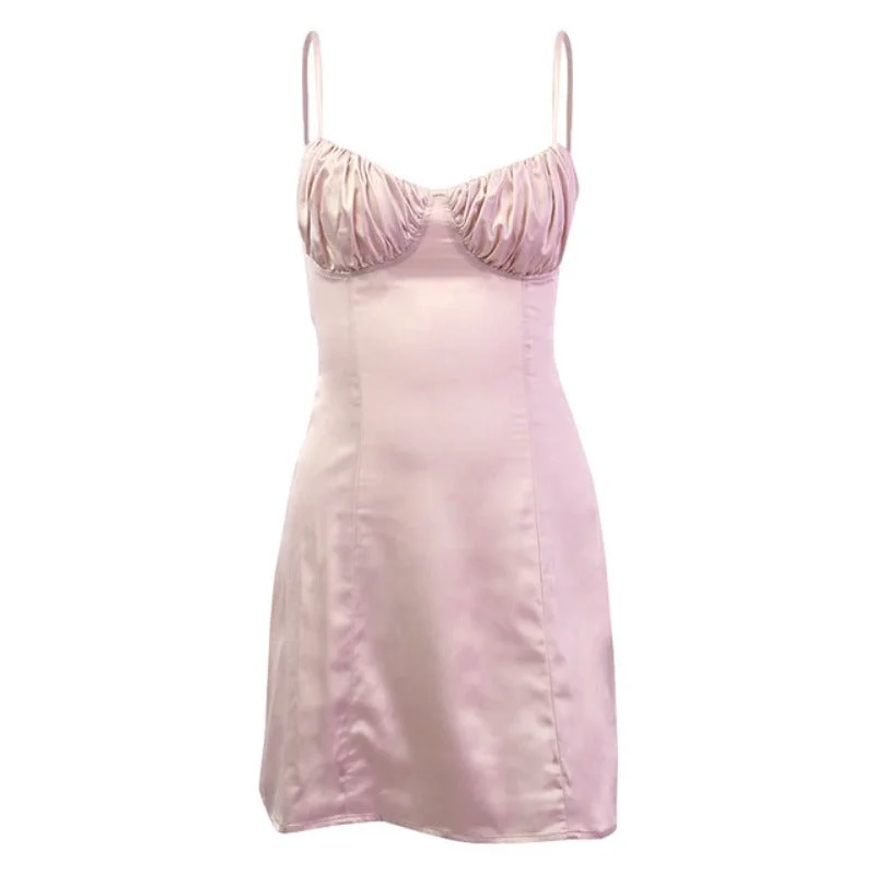 Pink Silk Ruched Bust Mini Dress Fashionable Summer Mini Dress