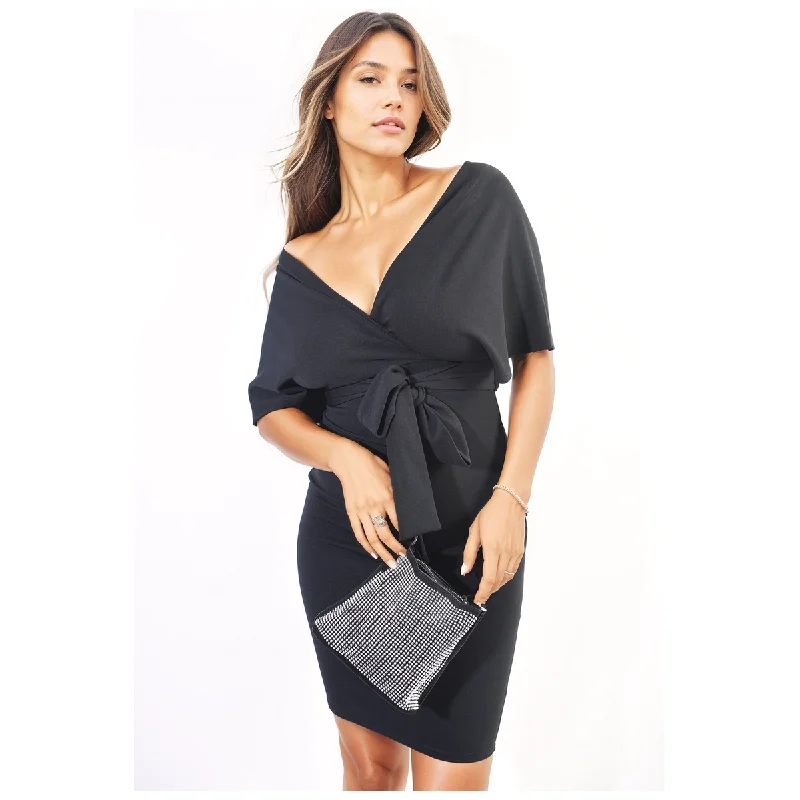 V-neck Tie Waist Wrap Mini Dress Elegant Lace-Up Mini Dress